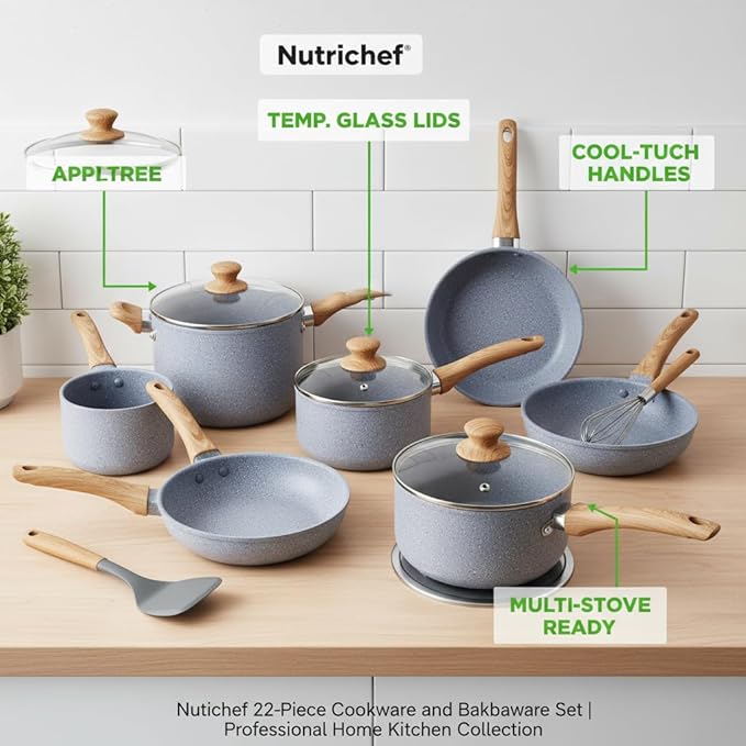 Nutrichef 22-Piece Cookware and Bakeware Set | Professional Home Kitchen - Image 3