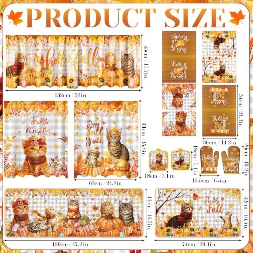 13 Pcs Fall Cat Kitchen Decor Set, Pumpkin Kitchen Towel Non Slip Rugs Set