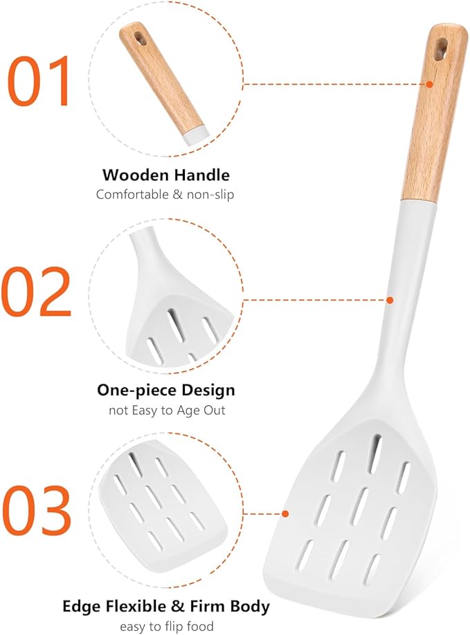Pack of 2 Silicone Spatula, Non Stick Cooking Utensil Set Wooden Handle Kitchen - Image 3