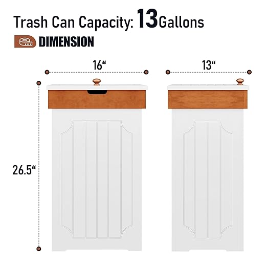 Function Home Trash Can Cabinet, 13 Gallon Kitchen Garbage Can, Wood Recycling - Image 4