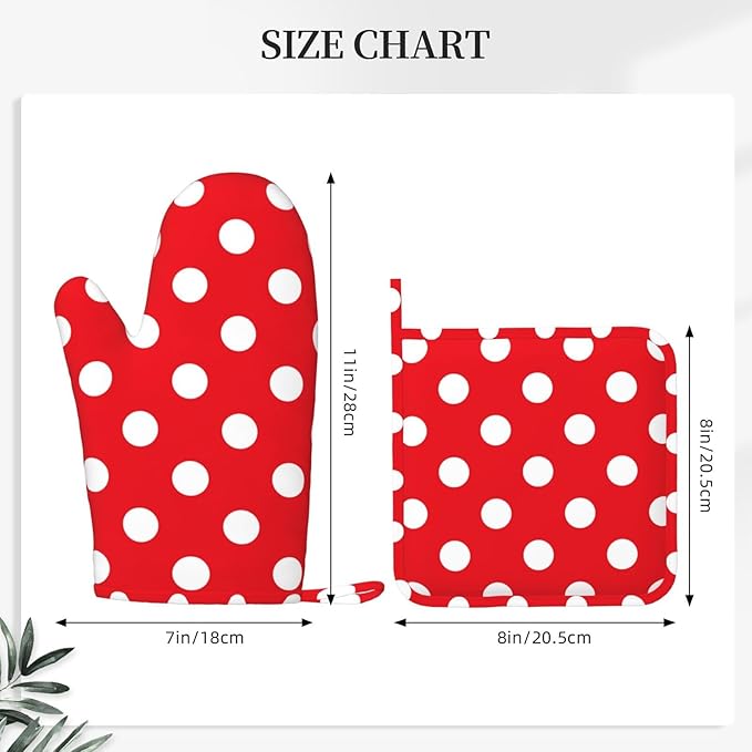 Red and White Polka Dot Oven Mitts and Pot Holders Sets of 4, Heat Resistant - Image 2