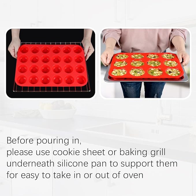 Silicone Muffin Pan, Mini Muffin Pan, Regular 12 Cups and Mini 24 Cups Cupcake - Image 5