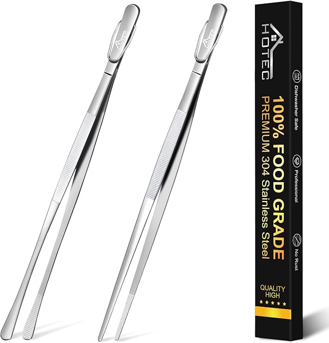 HOTEC Kitchen Tweezers Tongs Stainless Steel Professional Chef Tweezers by Hotec