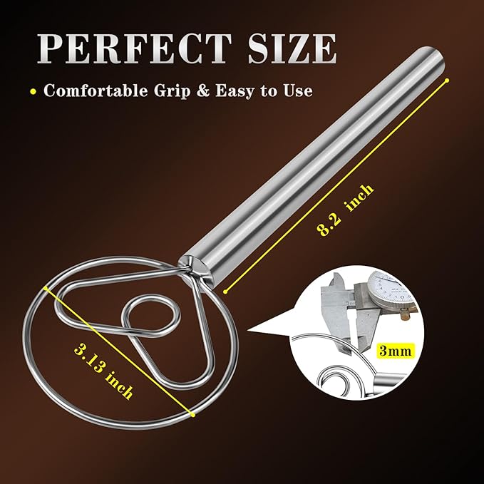 TEEVEA Danish Dough Whisk with Stainless Steel Hook Dutch Style Bread Mixer - Image 3