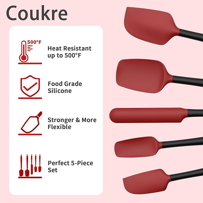 Coukre Silicone Spatula Set of 5, High Temperature Resistant, Food Grade - Image 3