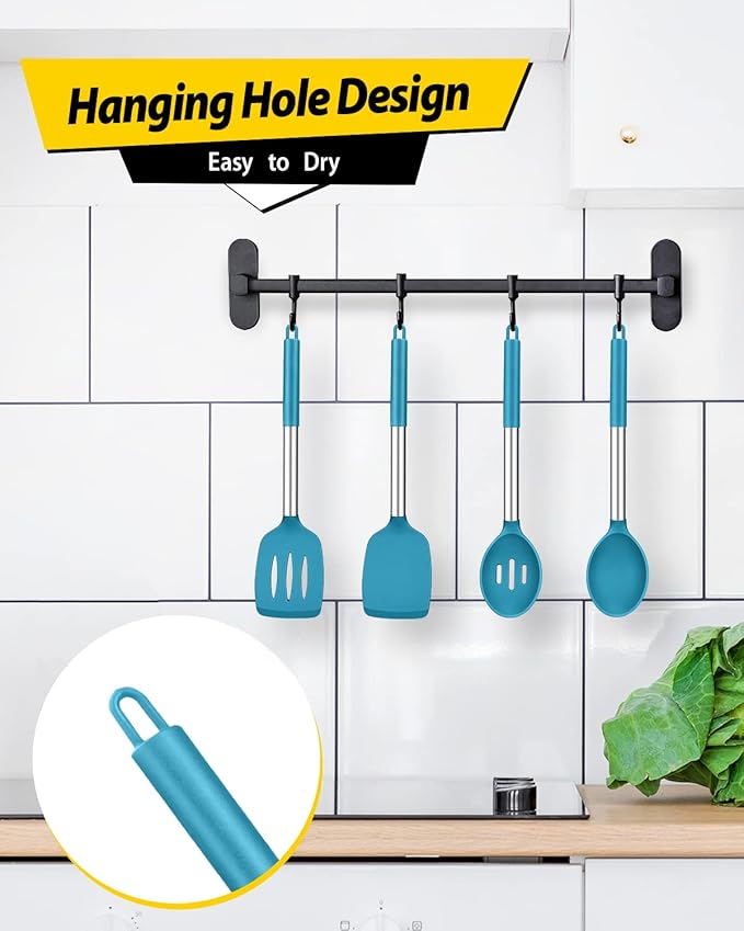 Pack of 4 Silicone Cooking Utensils Set, Non Stick Large Solid Spatulas - Image 6