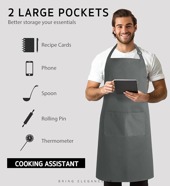 Syntus Apron for Men Women, Adjustable Cooking Kitchen Chef Aprons - Image 4