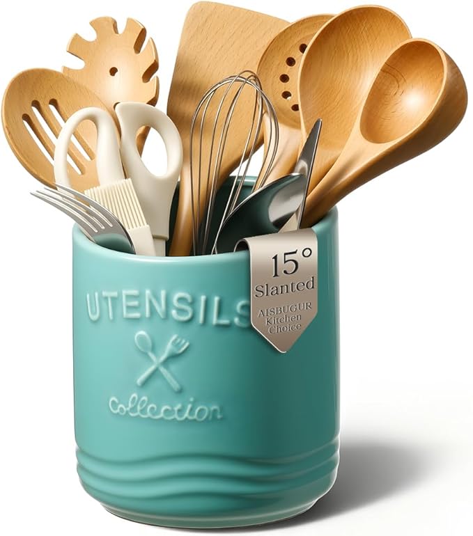 AISBUGUR Large Ceramic Utensil Holder 7.5" H×6.3" W by AISBUGUR