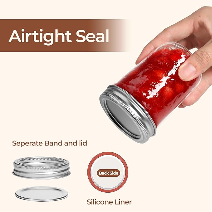 ComSaf Small Mason Jars 8 oz 12Pcs Bulk Set, Half Pint Regular Mouth Mason Jar - Image 3