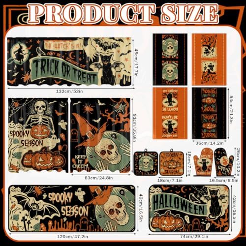 13 Pcs Vintage Gothic Halloween Kitchen Decor, Kitchen Rugs Curtains Set