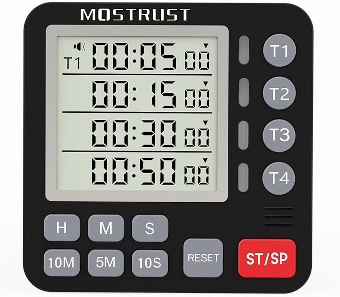 Digital Dual Kitchen Timer, 4 Channels Independent Countdown Timer, Large by MOSTRUST