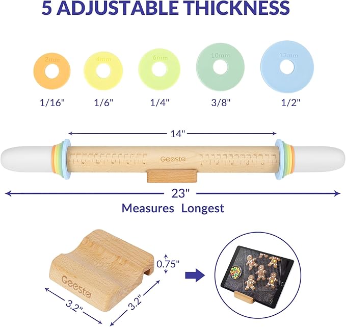 Geesta Adjustable Wood Rolling Pin - Image 6