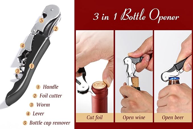 Professional Waiter Corkscrew Wine Openers Set, Heavy Duty Stainless Steel - Image 6