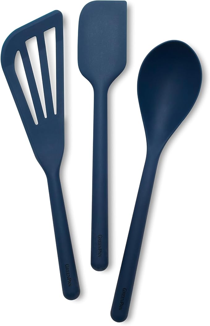 GreenPan Silicone 3 Piece Cooking Utensil Set, Fish Turner, Mixing Spatula by GreenPan