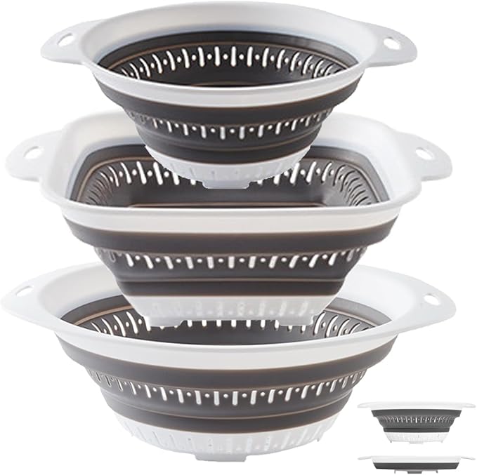 LogFaadCoi 3 Pcs Collapsible Colander and Strainer, Silicone Strainer Colanders by LogFaadCoi