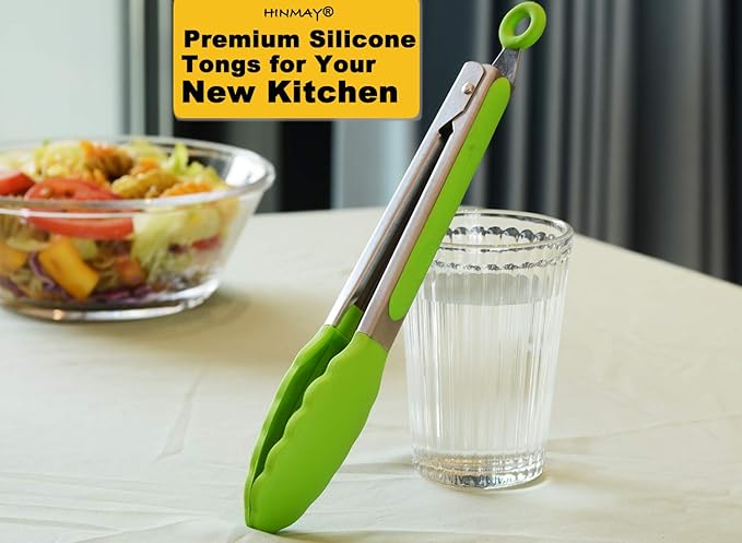 HINMAY Silicone Tongs 9-Inch Stainless Steel Locking Kitchen Tongs - Image 5