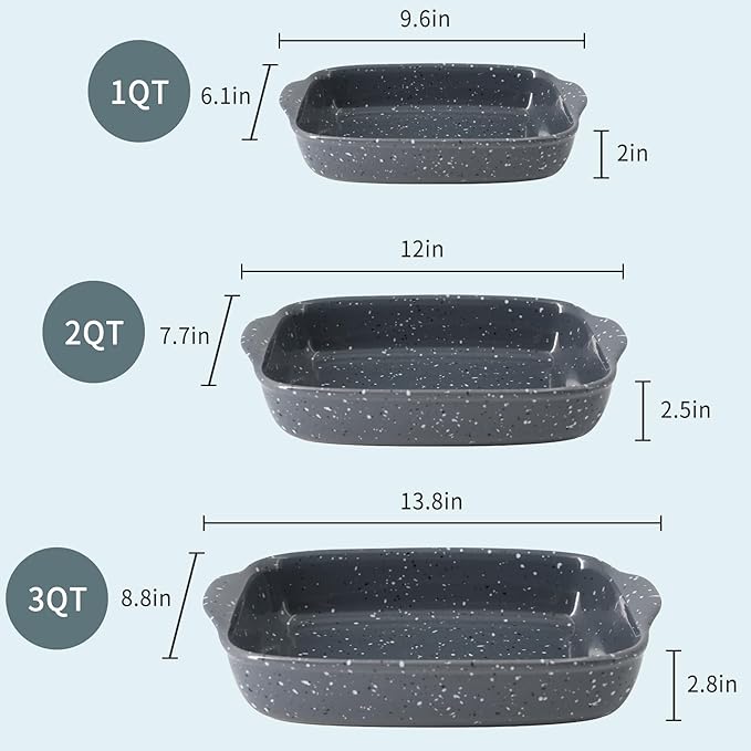 Ceramic Bakeware Dish Set of 3, Rectangular Baking Casserole - Image 2