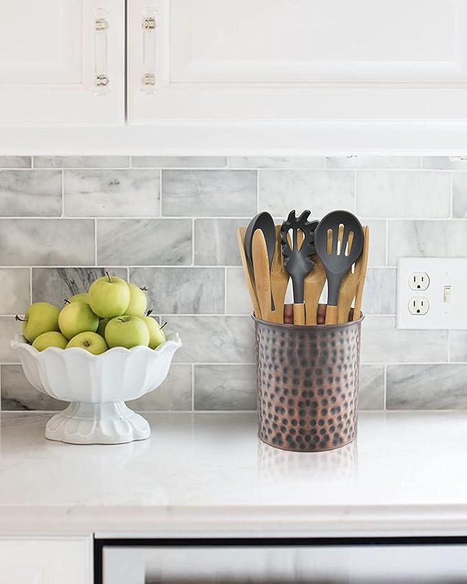 Monarch Abode Kitchen Utensil Holder – Hand Hammered Metal Antique Copper - Image 3