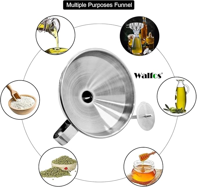 Stainless Steel Funnel, Walfos 3 Pack Kitchen Funnel - Image 6