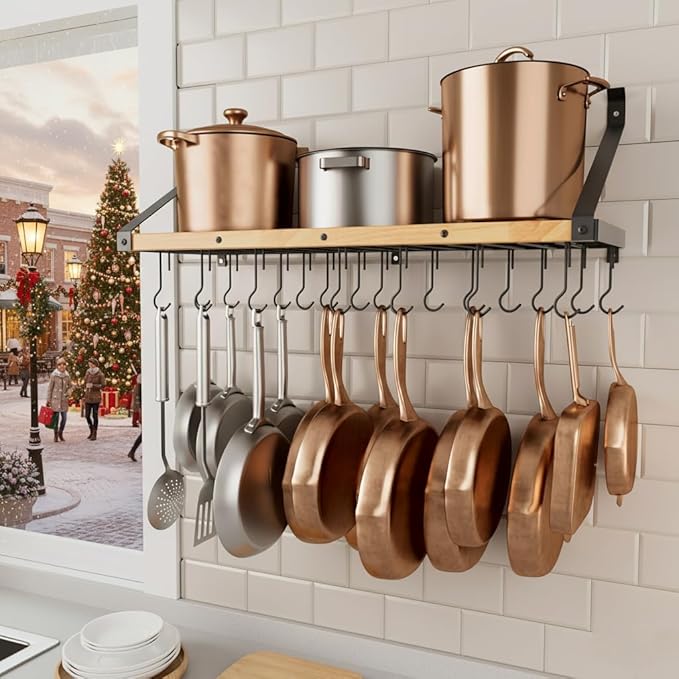 KES Pot Rack Wall Mounted 34 Inch, Pot and Pan Hanging Rack by KES