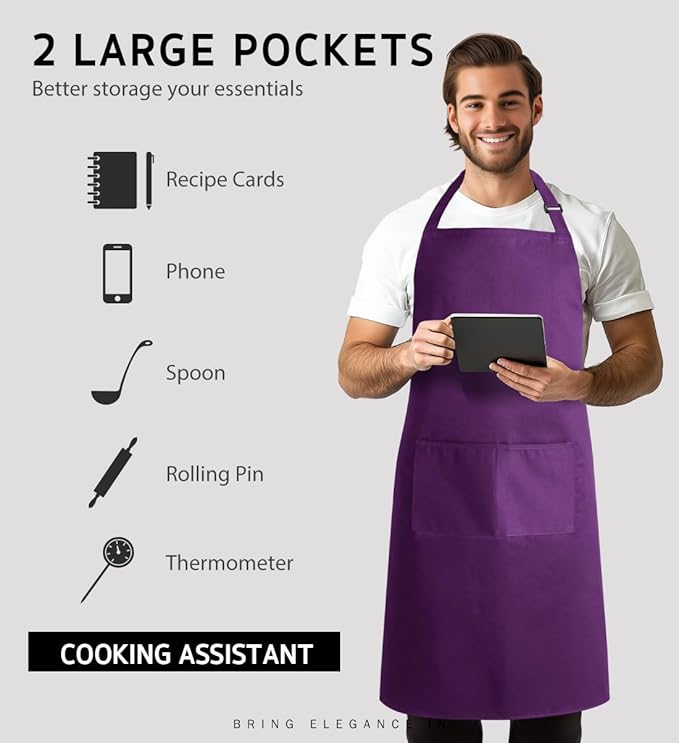 Syntus Apron for Men Women, Adjustable Cooking Kitchen Chef Aprons - Image 4