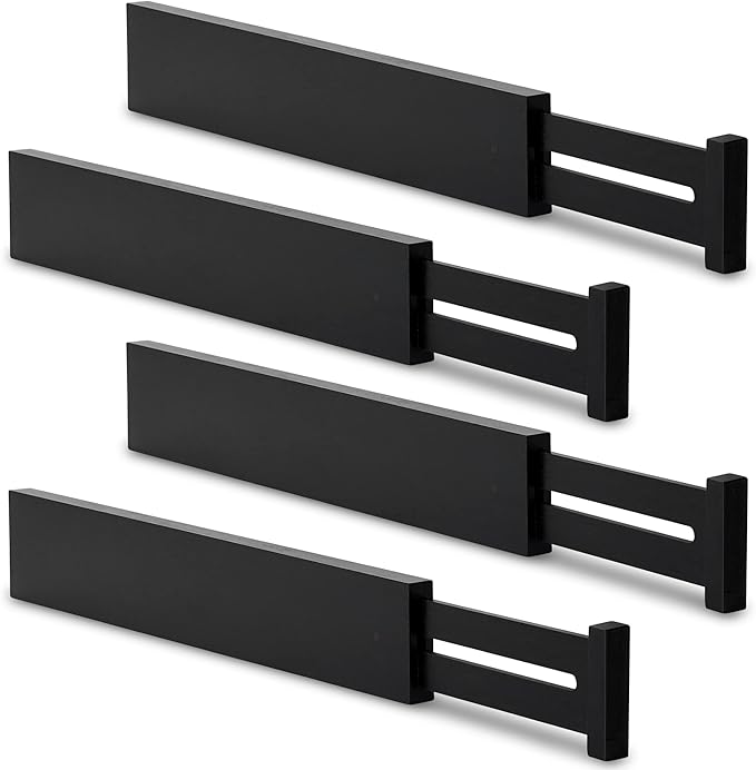 Utoplike 4 pcs Bamboo Kitchen Drawer Dividers Large, Adjustable Black Drawer by Utoplike