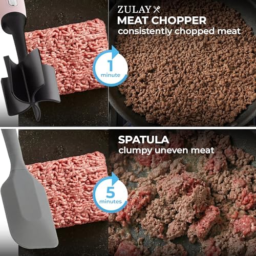 Zulay Kitchen Ground Beef Chopper Tool – 5-Blade Nylon Meat Chopper for Ground Beef, Non-Toxic Food Safe Meat Masher & Breaker, Heat Resistant to 180°C, Dishwasher Safe – Light Pink