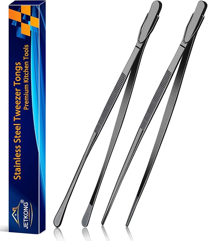 JETKONG 2 Pcs 12-Inch Food Tweezer Tongs, Stainless Steel Kitchen Tweezer by JETKONG
