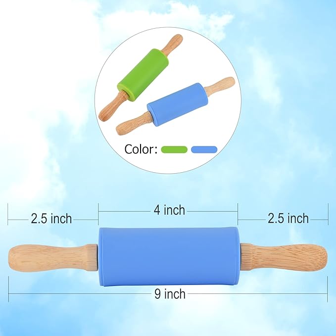Mini Silicone Rolling Pin for Kids, Non-stick Surface Wood Handle, 9 Inch 4 Pack - Image 3