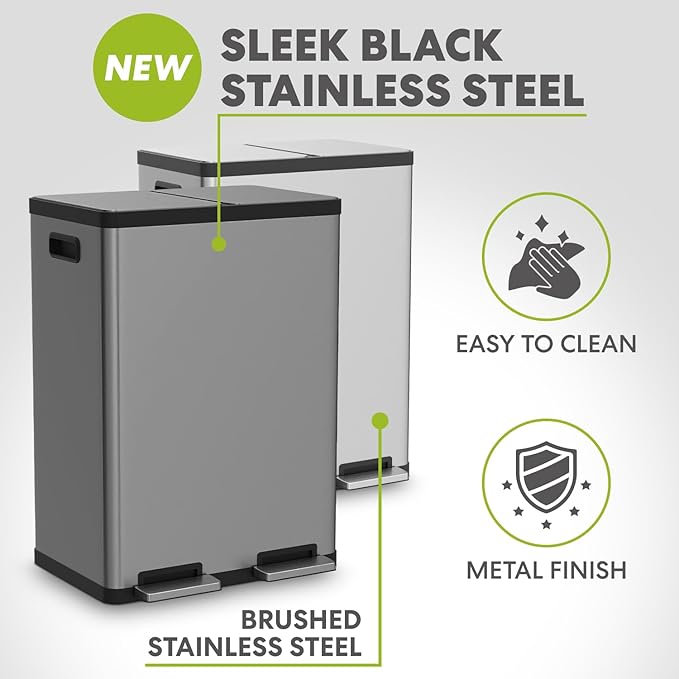 Simpli-Magic 16 Gallon Elegant Black Step Trash Can – Dual Compartment Kitchen - Image 4