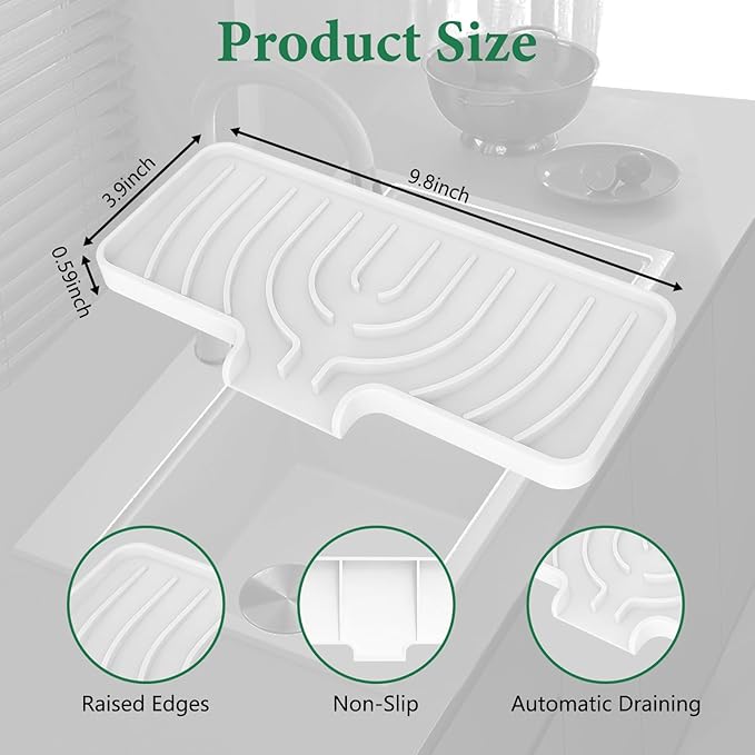 GUUKIN Sponge Holder for Kitchen Sink, 10x4 inch Silicone Dish Drying Mat - Image 2