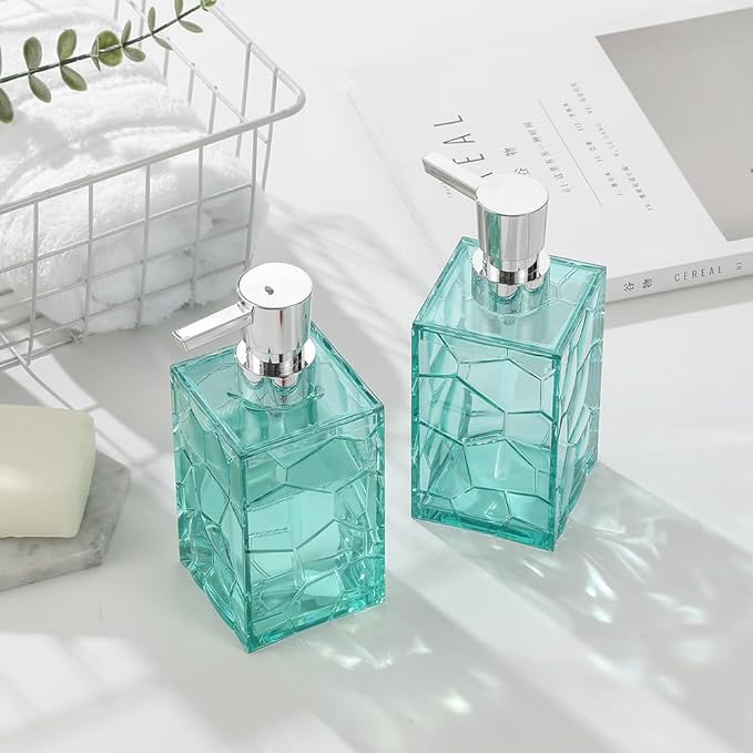 2 Pack Clear Teal Blue Rust Proof Soap Dispenser, Acrylic Plastic Hand Soap - Image 3