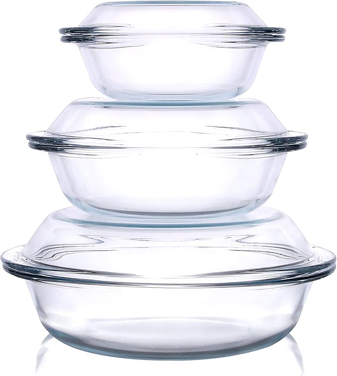 Set of 6 Round Glass Casserole Dishes, Nesting Glass Baking Dish Set by HUSANMP