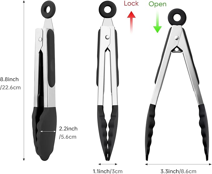 7-Inch Silicone Tongs Pack of 3, Small Tongs - Image 2