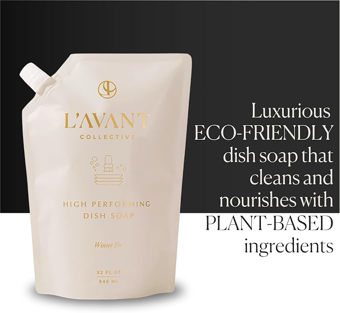 L'AVANT Collective Natural Luxury Dish Soap Refill, Winter Fir, 32 Fl Oz | Plant-based grease-cutting formula, gentle on hands, Winter Fir scent, glass bottle refill, non-toxic, cruelty-free, 32 fl oz