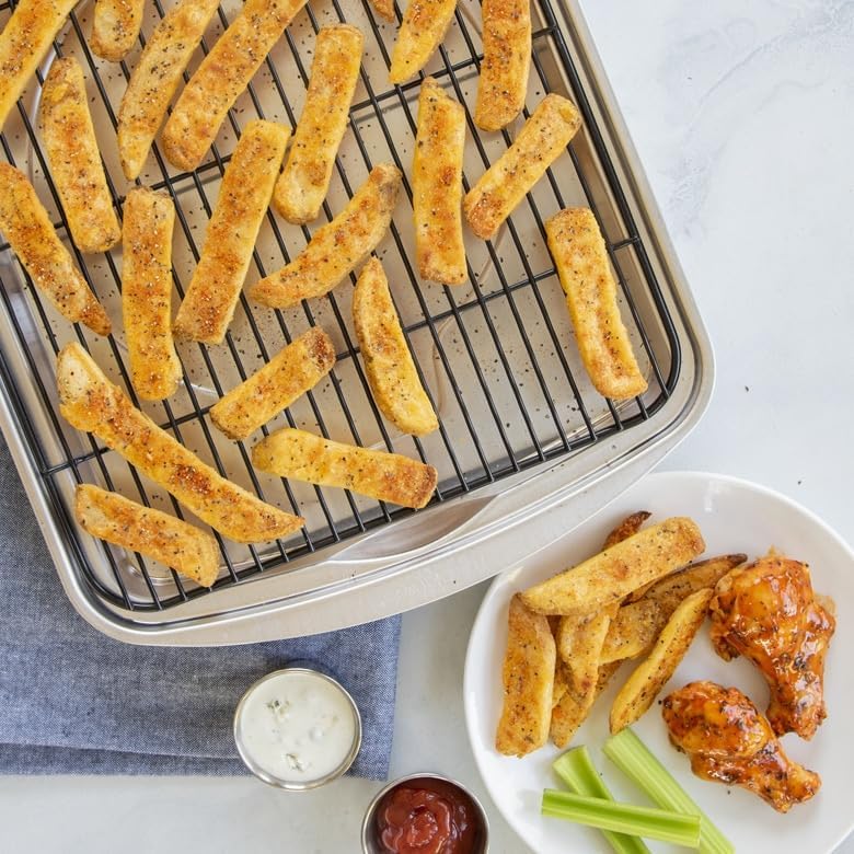 Nordic Ware Oven Crisp Baking Tray 2pc Set Includes Pan and Rack; Natural Aluminum For Air Frying, Crisping, Broiling, Baking; Cooking Surface 17 x 12 Inches
