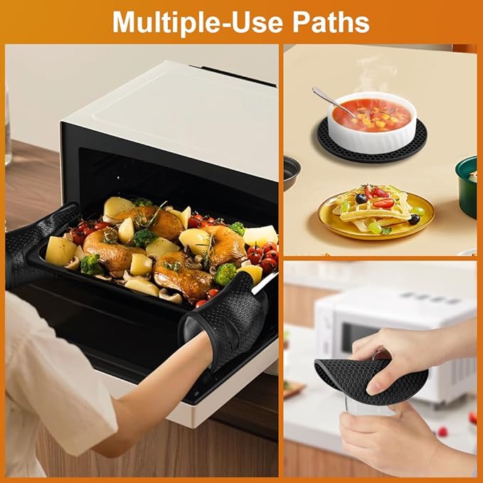 AUAUY Oven Mitts with 2 Pot Holders, Silicone Oven Gloves Heat Resistant 464°F - Image 6