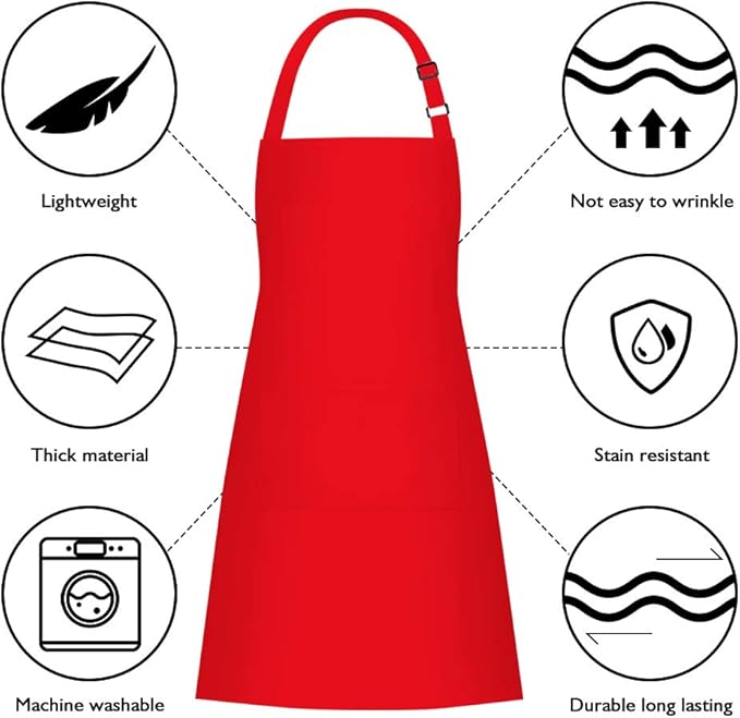 Jubatus 1 Pack Bib Aprons with 2 Pockets Cooking Chef Kitchen Apron - Image 6