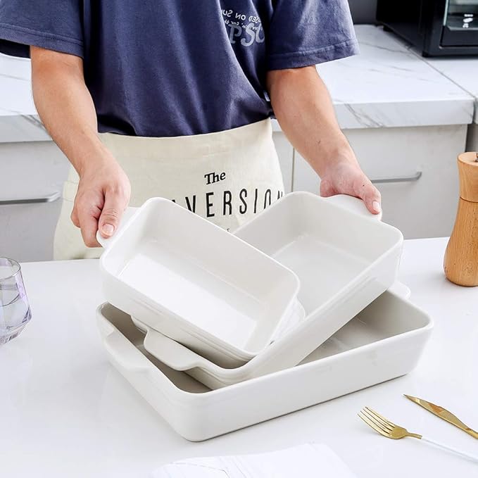 KOOV Bakeware Set, Ceramic Baking Dish Set, Rectangular Casserole Dish Set - Image 4