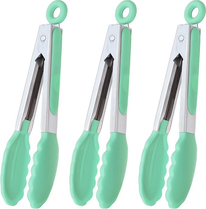 HINMAY Mini Tongs with Silicone Tips 7 Inches Silicone Cooking Tongs by HINMAY