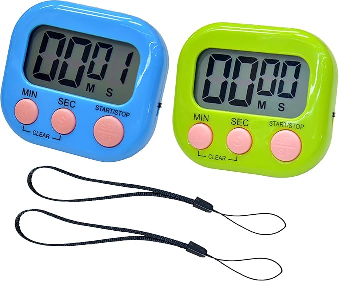 2 Pack Small Digital Kitchen Timer Magnetic Back and On/Off, Classroom Timers by Soseelnee