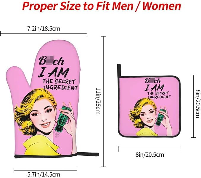 Cute Pink Oven Mitts and Pot Holders Set of 3, Heat Resistant Non-Slip Funny - Image 9