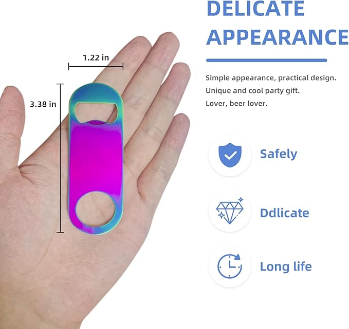 Rainbow Color Stainless Steel Flat Bottle Opener, Sturdy and Durable 2 Pcs to - Image 2