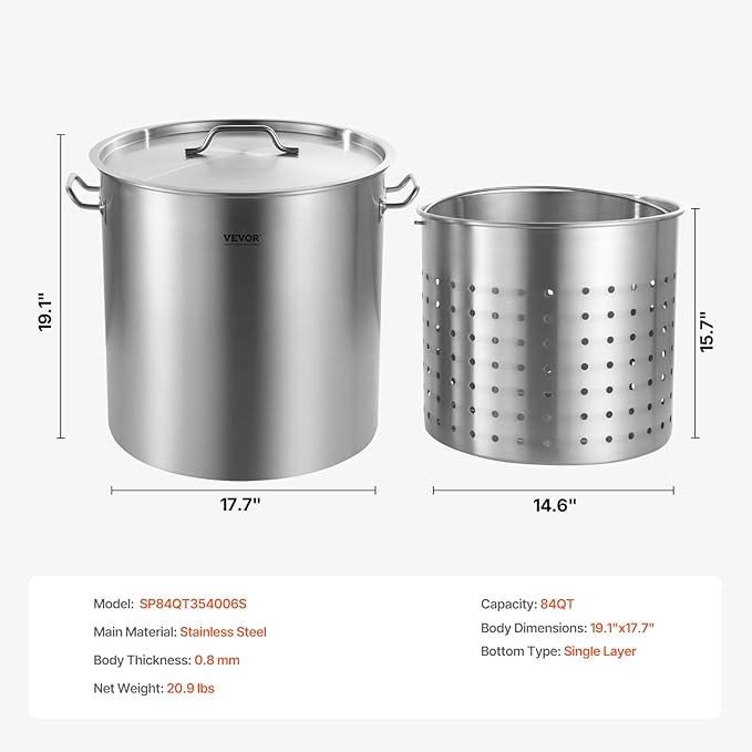 VEVOR Stainless Steel Stockpot, 84 Quart Large Cooking Pots, Cookware Sauce Pot - Image 7