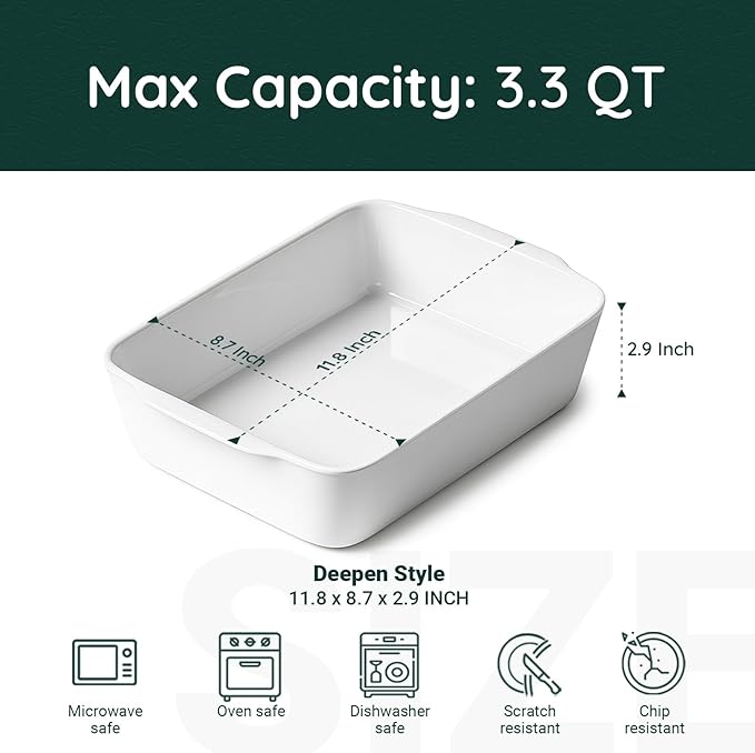 HOMBENE 3.3 QT Ceramic Baking Dish, Lasagna Pan - Image 2