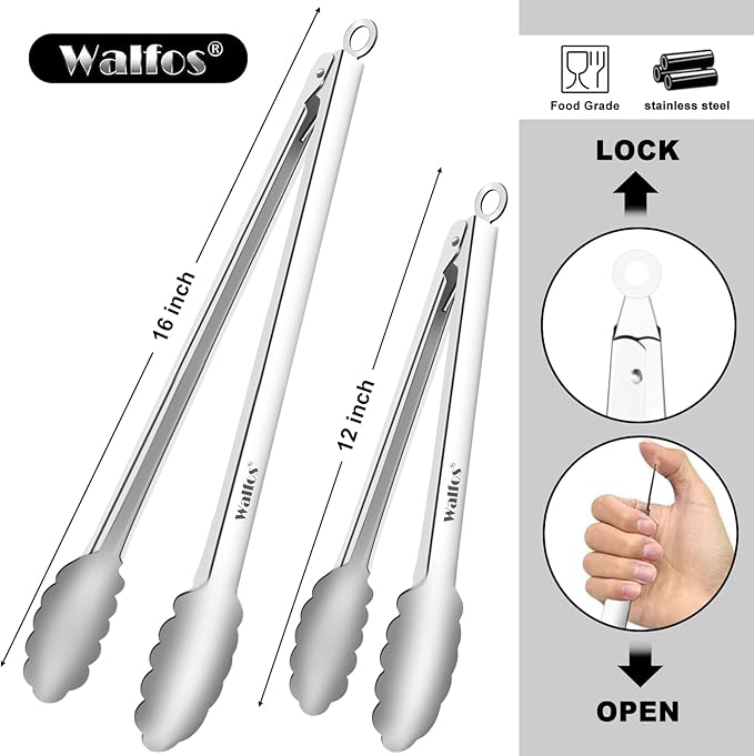 Tong for cooking, Walfos kitchen tongs set of 2 - Image 6