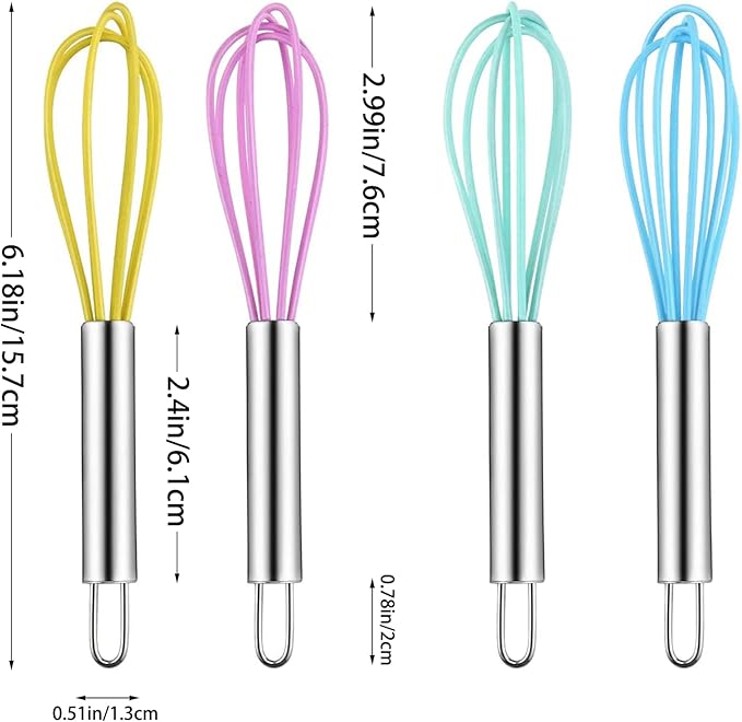 4 Pack Colorful Mini Silicone Kitchen Whisks - Image 2