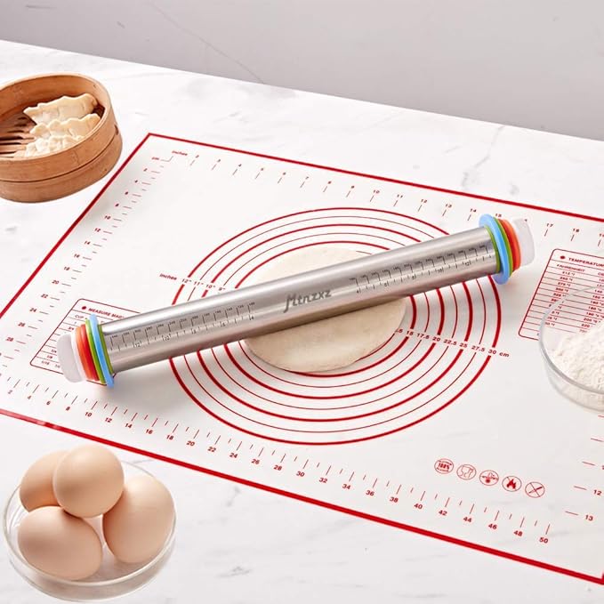 Rolling Pin and Silicone Baking Pastry Mat Set, Stainless Steel Dough Roller - Image 8