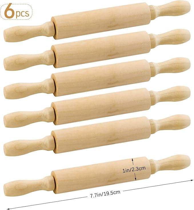 BILLIOTEAM 6 Pack 8 Inch Mini Wood Rolling Pin, Small Wooden Rollers - Image 2