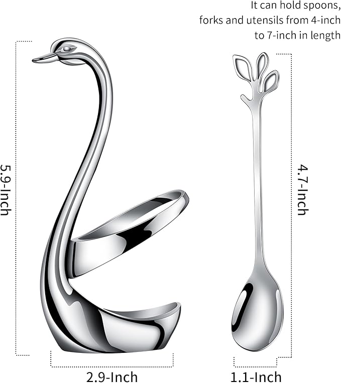 AnSaw Silver Small Coffee Spoon Holder Set, Swan Base - Image 2